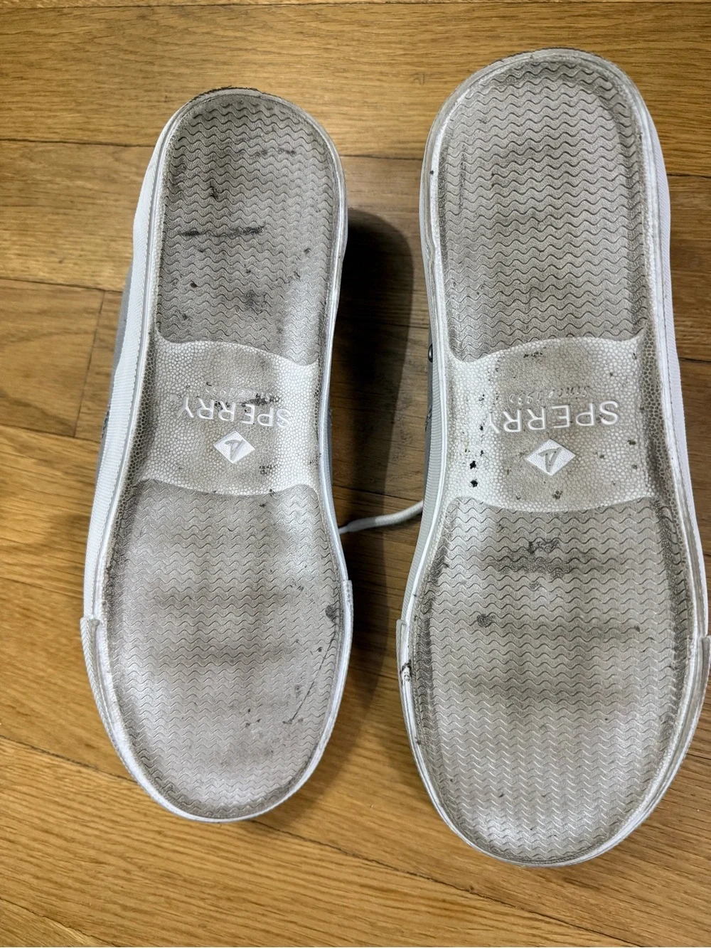 Sperry Men’s Gray Canvas Boat Shoes with White Laces, Size 11